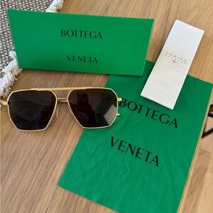 Bottega Veneta gold logo aviator sunglasses